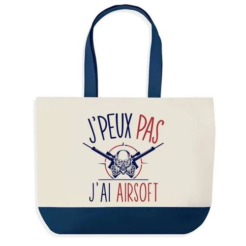 Sac shopping fond bleu J'peux pas Airsoft Cadeau Anniversaire Noël | Design Graphique Grand Sac Courses Cabas