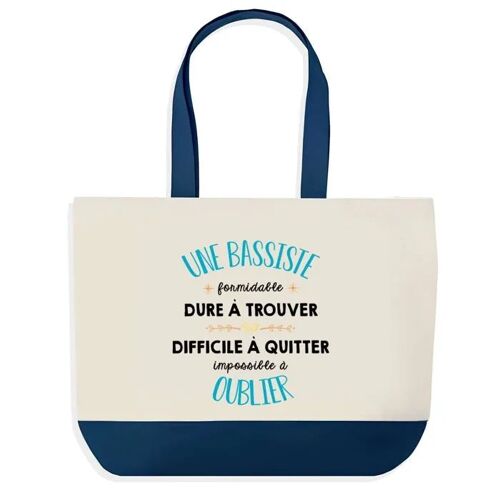 Sac shopping fond bleu Une Bassiste Formidable Cadeau Anniversaire Noël | Design Graphique Grand Sac Courses Cabas