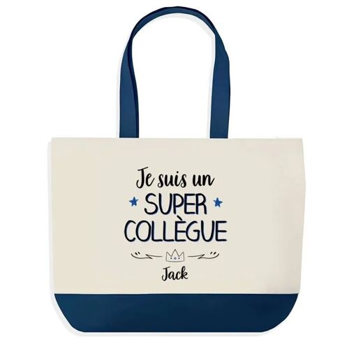Sac shopping fond bleu Jack Super Collègue Départ Cadeau Anniversaire Noël | Design Graphique Grand Sac Courses Cabas