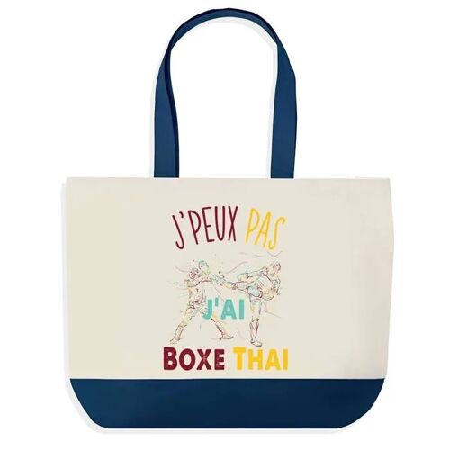 Sac shopping fond bleu J'peux pas Boxe Thai Muay-thaï Cadeau Anniversaire Noël | Design Graphique Grand Sac Courses Cabas