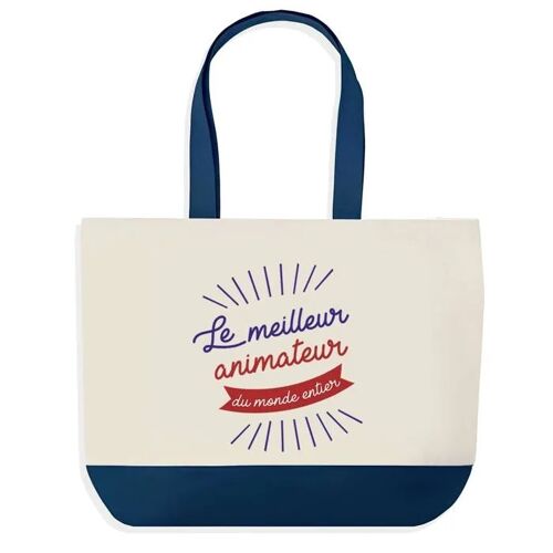 Sac shopping fond bleu Animateur Meilleur du Monde Collègue Départ Cadeau Anniversaire Noël | Grand Sac Courses Cabas