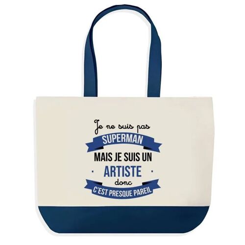 Sac shopping fond bleu Artiste Superman Collègue Départ Cadeau Anniversaire Noël | Design Graphique Grand Sac Courses Cabas