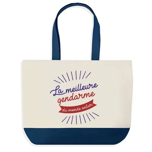 Sac shopping fond bleu Gendarme Meilleure du Monde Collègue Départ Cadeau Anniversaire Noël | Grand Sac Courses Cabas