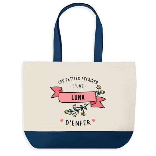 Sac shopping fond bleu Luna Les Affaires d'Enfer Cadeau Anniversaire Noël | Design Graphique Grand Sac Courses Cabas
