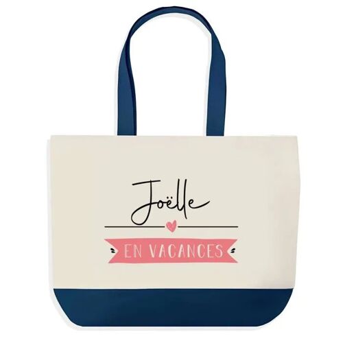 Sac shopping fond bleu Joëlle en Vacances Cadeau Anniversaire Noël | Design Graphique Grand Sac Courses Cabas