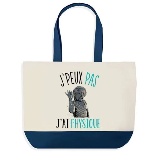 Sac shopping fond bleu J'peux pas Physique Cadeau Anniversaire Noël | Design Graphique Grand Sac Courses Cabas