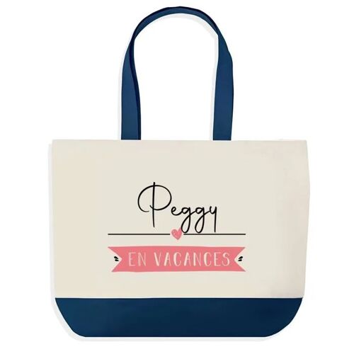Sac shopping fond bleu Peggy en Vacances Cadeau Anniversaire Noël | Design Graphique Grand Sac Courses Cabas