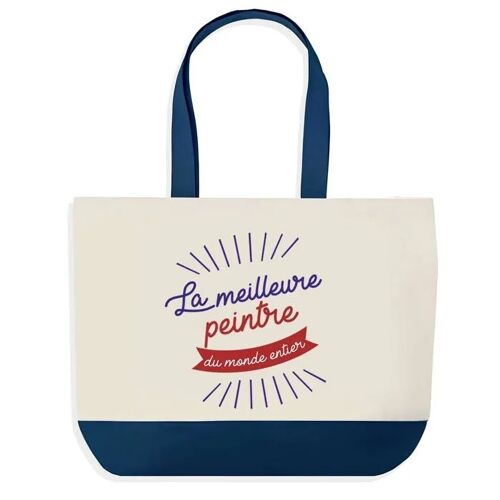 Sac shopping fond bleu Peintre Meilleure du Monde Cadeau Anniversaire Noël | Design Graphique Grand Sac Courses Cabas
