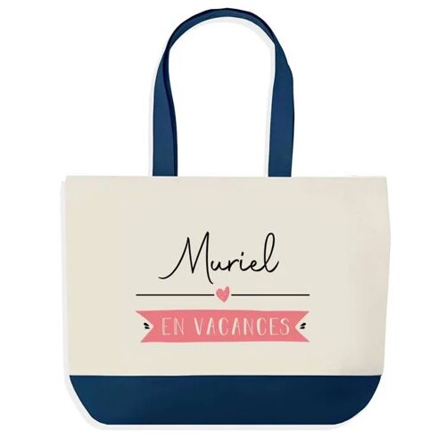 Sac shopping fond bleu Muriel en Vacances Cadeau Anniversaire Noël | Design Graphique Grand Sac Courses Cabas