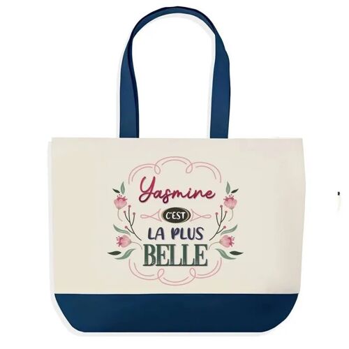 Sac shopping fond bleu Yasmine la plus belle Cadeau Anniversaire Noël | Design Graphique Grand Sac Courses Cabas