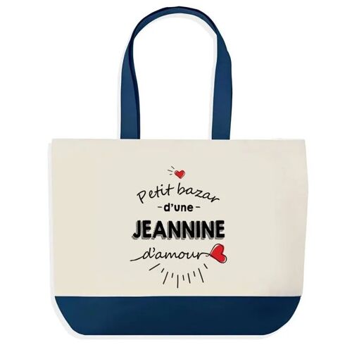 Sac shopping fond bleu Bazar d'une Jeannine d'amour Cadeau Anniversaire Noël | Design Graphique Grand Sac Courses Cabas