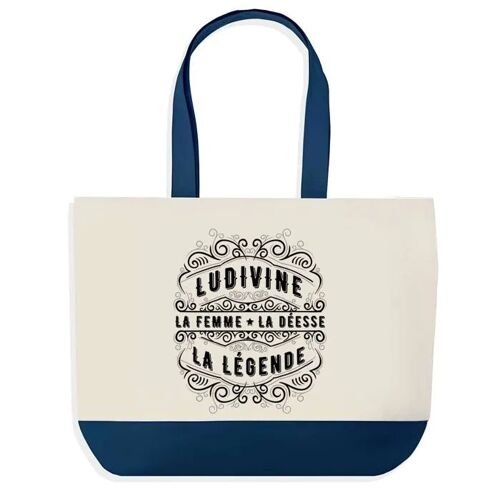 Sac shopping fond bleu Ludivine Femme Déesse Légende Épouse Saint-Valentin Cadeau Anniversaire Noël | Grand Sac Courses Cabas