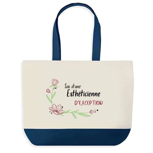 Sac shopping fond bleu Esthéticienne d'exception Collègue Départ Cadeau Anniversaire Noël | Design Graphique Grand Sac Courses Cabas