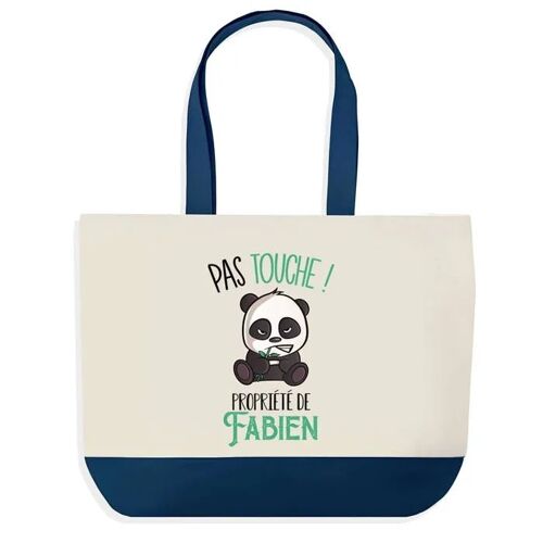 Sac shopping fond bleu Fabien Pas Touche Panda Cadeau Anniversaire Noël | Design Graphique Grand Sac Courses Cabas