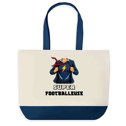 Sac shopping fond bleu Super Footballeuse Femme Épouse Saint-Valentin Cadeau Anniversaire Noël | Grand Sac Courses Cabas