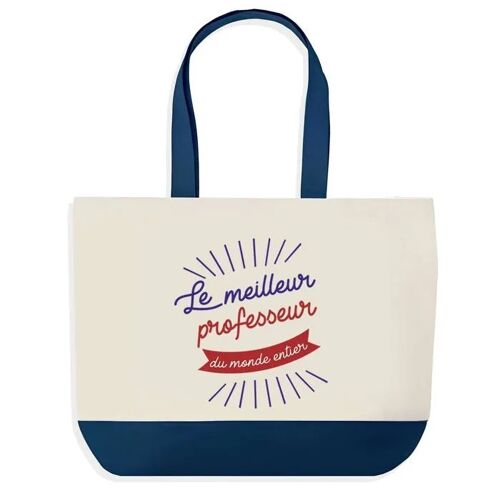 Sac shopping fond bleu Professeur Meilleur du Monde Fin d'année scolaire Collègue Départ Cadeau | Grand Sac Courses Cabas