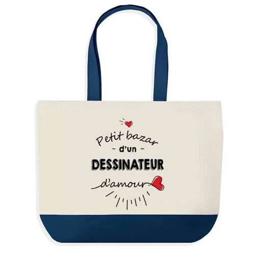 Sac shopping fond bleu Bazar d'un Dessinateur d'amour Cadeau Anniversaire Noël | Design Graphique Grand Sac Courses Cabas