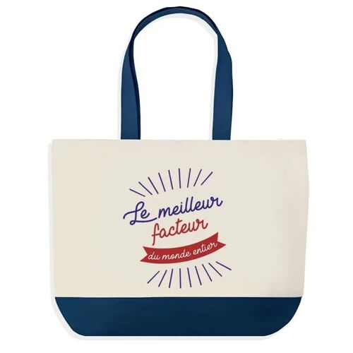 Sac shopping fond bleu Facteur Meilleur du Monde Collègue Départ Cadeau Anniversaire Noël | Design Graphique Grand Sac Courses Cabas