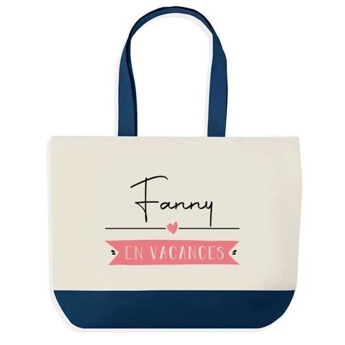 Sac shopping fond bleu Fanny en Vacances Cadeau Anniversaire Noël | Design Graphique Grand Sac Courses Cabas