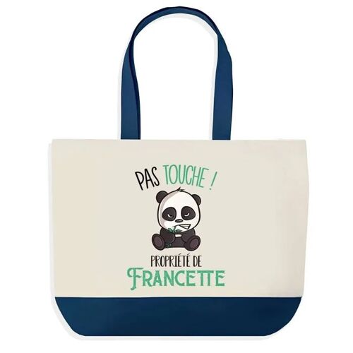 Sac shopping fond bleu Francette Pas Touche Panda Cadeau Anniversaire Noël | Design Graphique Grand Sac Courses Cabas