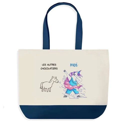 Sac shopping fond bleu Chocolatier Les Autres vs Moi Collègue Départ Cadeau Anniversaire Noël | Grand Sac Courses Cabas