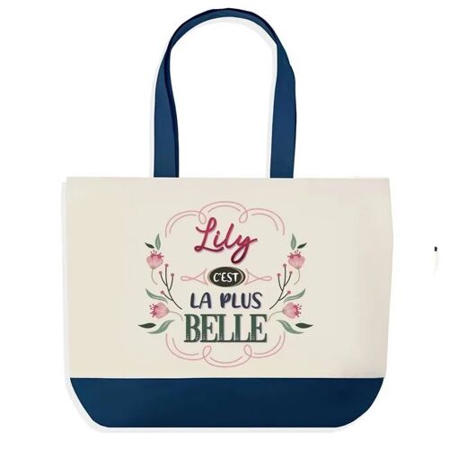 Sac shopping fond bleu Lily la plus belle Cadeau Anniversaire Noël | Design Graphique Grand Sac Courses Cabas