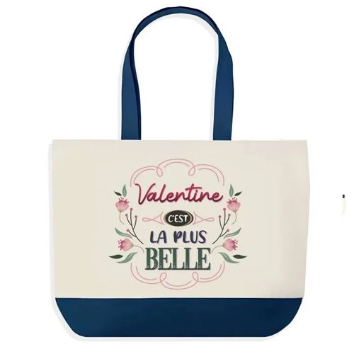 Sac shopping fond bleu Valentine la plus belle Cadeau Anniversaire Noël | Design Graphique Grand Sac Courses Cabas