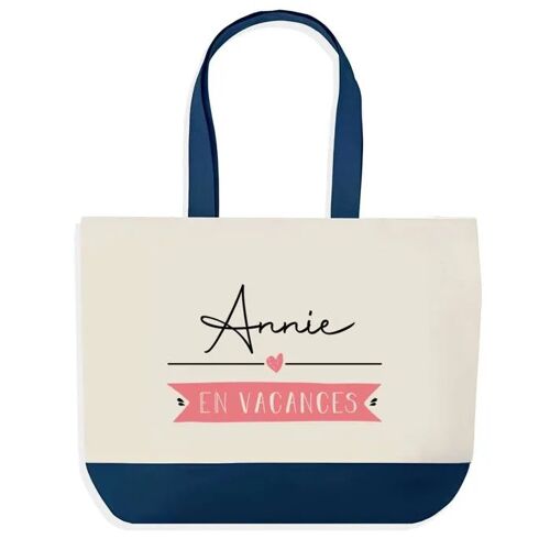 Sac shopping fond bleu Annie en Vacances Cadeau Anniversaire Noël | Design Graphique Grand Sac Courses Cabas