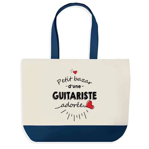 Sac shopping fond bleu Bazar d'une Guitariste adorée Cadeau Anniversaire Noël | Design Graphique Grand Sac Courses Cabas