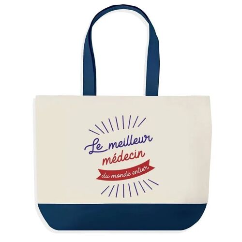 Sac shopping fond bleu Médecin Meilleur du Monde Collègue Départ Cadeau Anniversaire Noël | Design Graphique Grand Sac Courses Cabas