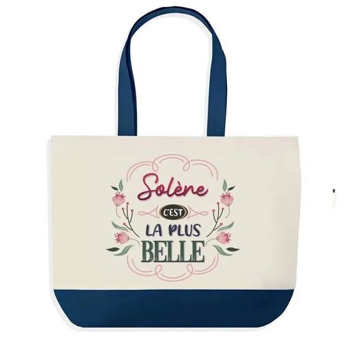 Sac shopping fond bleu Solène la plus belle Cadeau Anniversaire Noël | Design Graphique Grand Sac Courses Cabas