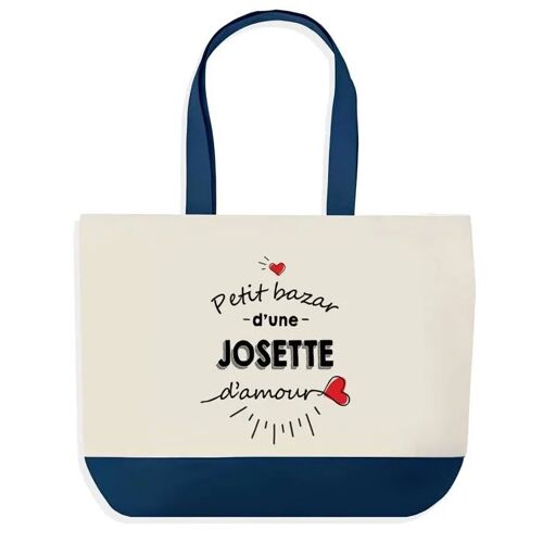Sac shopping fond bleu Bazar d'une Josette d'amour Cadeau Anniversaire Noël | Design Graphique Grand Sac Courses Cabas