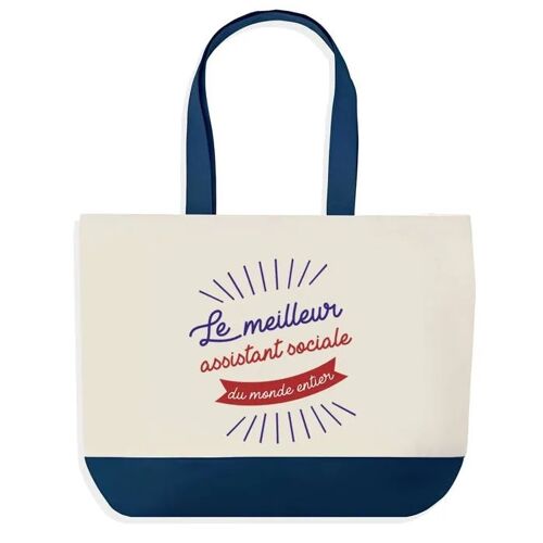 Sac shopping fond bleu Assistant Social Meilleur du Monde Cadeau Anniversaire Noël | Design Graphique Grand Sac Courses Cabas