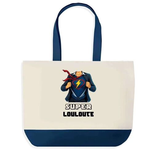 Sac shopping fond bleu Super Louloute Femme Épouse Saint-Valentin Cadeau Anniversaire Noël | Grand Sac Courses Cabas