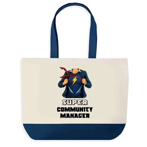 Sac shopping fond bleu Super Community Manager Femme Épouse Saint-Valentin Collègue Départ Cadeau | Grand Sac Courses Cabas