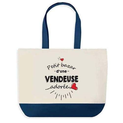Sac shopping fond bleu Bazar d'une Vendeuse adorée Collègue Départ Cadeau Anniversaire Noël | Grand Sac Courses Cabas