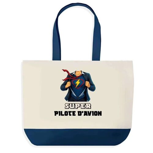 Sac shopping fond bleu Super Pilote D'Avion Femme Épouse Saint-Valentin Collègue Départ Cadeau | Grand Sac Courses Cabas