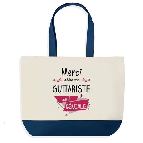 Sac shopping fond bleu Merci Guitariste Géniale Cadeau Anniversaire Noël | Design Graphique Grand Sac Courses Cabas