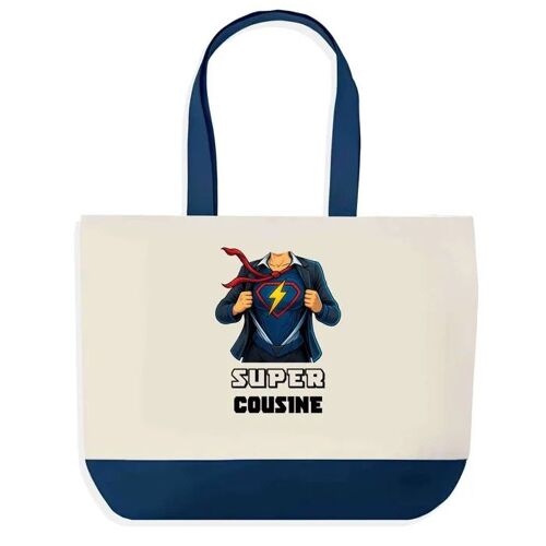 Sac shopping fond bleu Super Cousine Femme Cousin Épouse Saint-Valentin Cadeau Anniversaire Noël | Grand Sac Courses Cabas