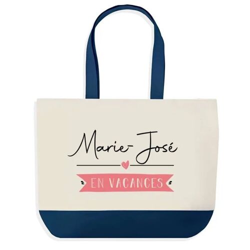 Sac shopping fond bleu Marie-José en Vacances Cadeau Anniversaire Noël | Design Graphique Grand Sac Courses Cabas