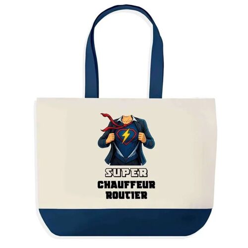 Sac shopping fond bleu Super Chauffeur Routier Femme Épouse Saint-Valentin Collègue Départ Cadeau | Grand Sac Courses Cabas