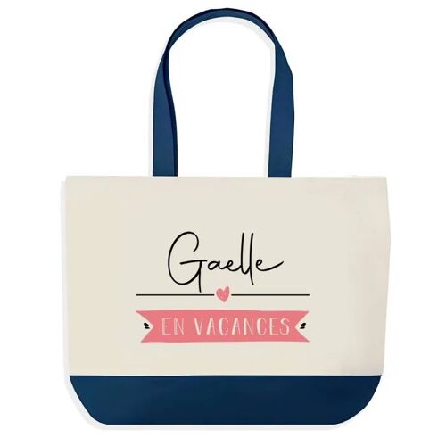 Sac shopping fond bleu Gaelle en Vacances Cadeau Anniversaire Noël | Design Graphique Grand Sac Courses Cabas