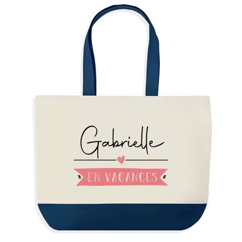 Sac shopping fond bleu Gabrielle en Vacances Cadeau Anniversaire Noël | Design Graphique Grand Sac Courses Cabas