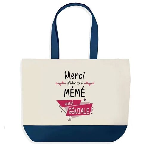 Sac shopping fond bleu Merci Mémé Géniale Mamie Grand-Mère Fête des Grand-Mères Cadeau Anniversaire Noël | Grand Sac Courses Cabas