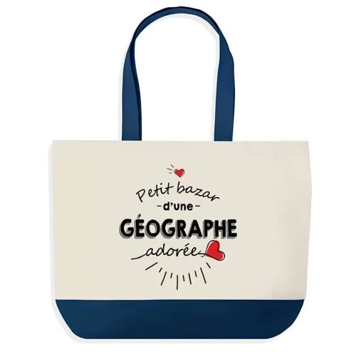 Sac shopping fond bleu Bazar d'une Géographe adorée Cadeau Anniversaire Noël | Design Graphique Grand Sac Courses Cabas