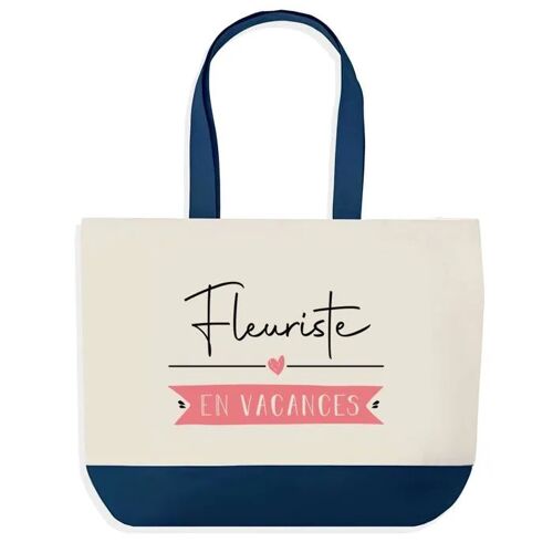 Sac shopping fond bleu Fleuriste en Vacances Collègue Départ Cadeau Anniversaire Noël | Design Graphique Grand Sac Courses Cabas