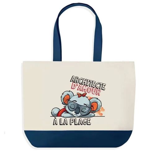 Sac shopping fond bleu Architecte Koala à la Plage Collègue Départ Cadeau Anniversaire Noël | Grand Sac Courses Cabas