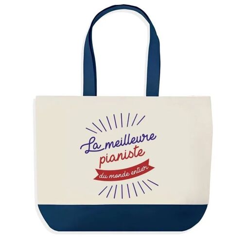 Sac shopping fond bleu Pianiste Meilleure du Monde Cadeau Anniversaire Noël | Design Graphique Grand Sac Courses Cabas