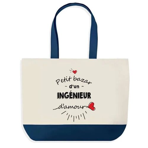 Sac shopping fond bleu Bazar d'un Ingénieur d'amour Collègue Départ Cadeau Anniversaire Noël | Grand Sac Courses Cabas