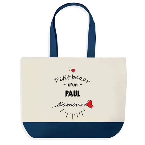 Sac shopping fond bleu Bazar d'un Paul d'amour Cadeau Anniversaire Noël | Design Graphique Grand Sac Courses Cabas